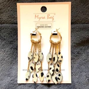 Myra Gold tone and genuine leather dangle earrings. New! Never worn.